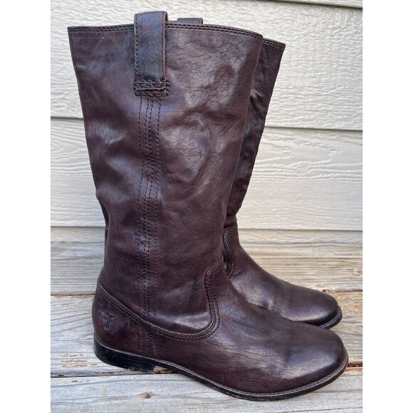 FRYE Anna Women's 9M Leather Mid-Calf Pull On Boots - Brown - Picture 3 of 14